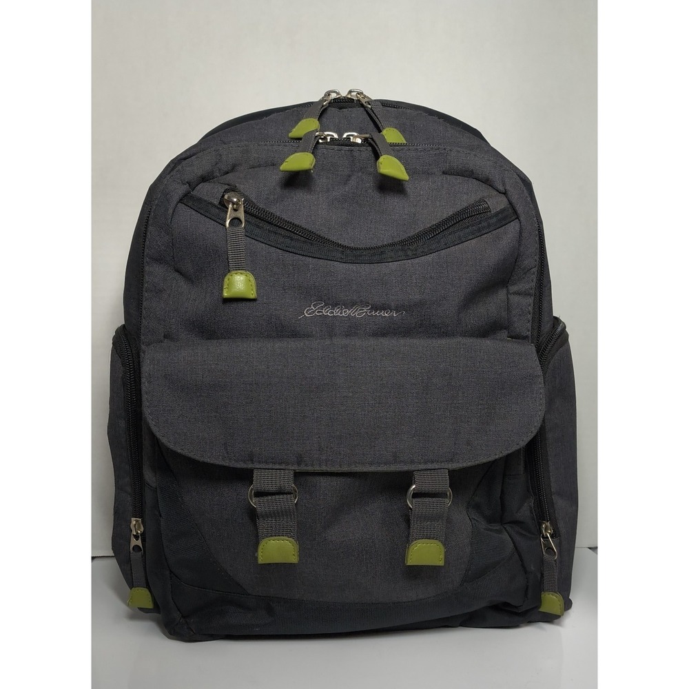 Eddie Bauer Crosstown Backpack‎ Diaper Bag Attach To Stroller Gray Black Green